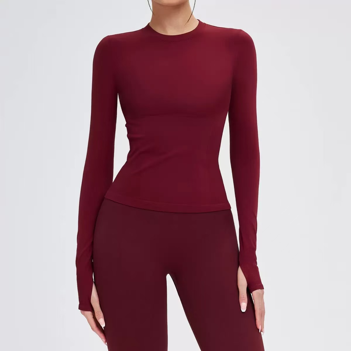Seamless Yoga T Shirt For Women Crew Neck Long Sleeve Slim Fit Activewear Yoga Running Gym Workouts