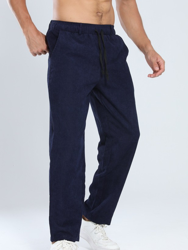 Men's Pants Custom Logo Plain Ribbed Casual Sports Straight Trousers Breathable Gym Workout Joggers