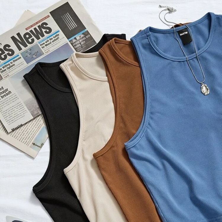 Wholesale Basic Tops for Women Slim Fit Knit Fitness Crop Top Femme Custom Logo Sleeveless Tank Top Ladies