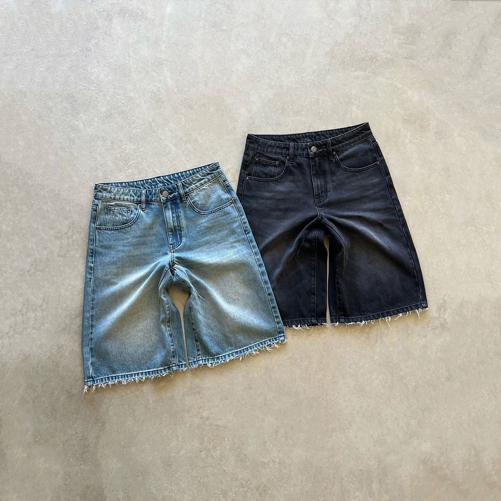 Custom Logo Embroidery Washed Shorts Oversized Streetwear Distressed Baggy Jorts Men's Jeans Blank Vintage Denim Shorts For Men