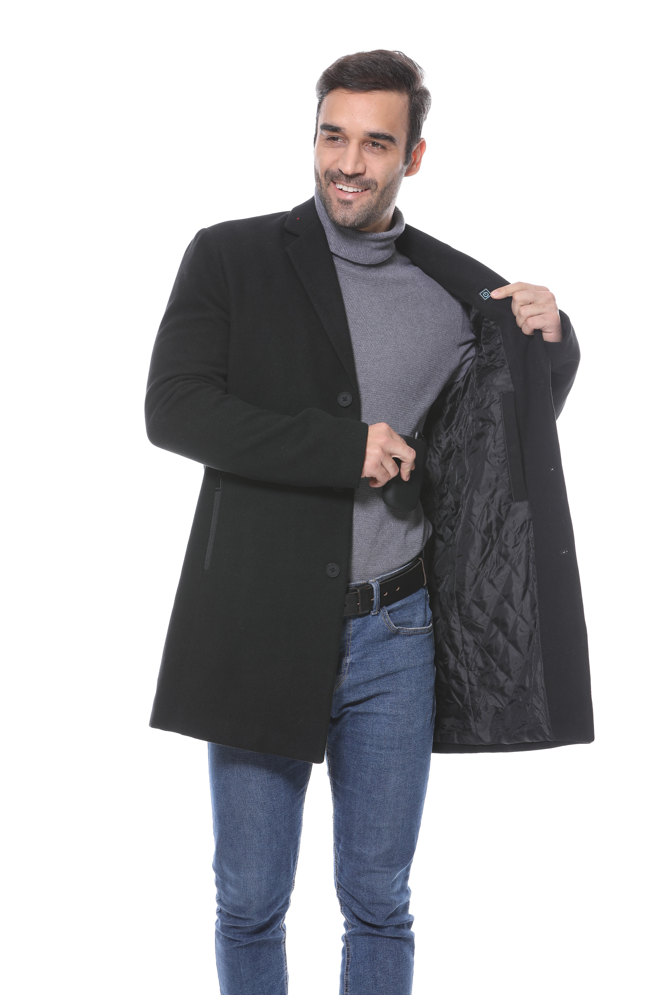 Fashion Warm Winter Outdoor Custom Heated Overcoat Battery Operated Casual Woolen Long Coat Unisex Eco-Friendly Breathable