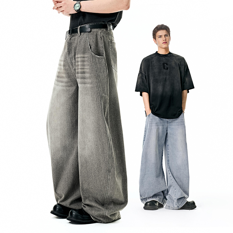 QUICKSHOW Streetwear Y2k Jeans Men Super Wide Leg Scimitar Pants Stack Jeans Whisker Oversized Loose Baggy Jeans for Men