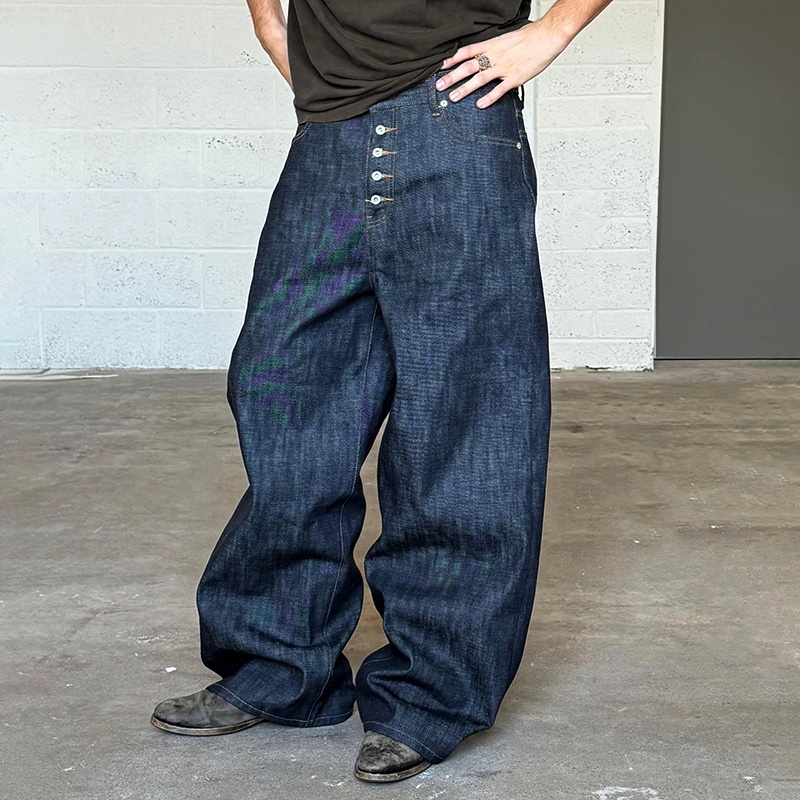 Edge Denim Heavyweight Custom Y2k Designer Loose Raw Denim Selvedge Japanese Baggy Jeans Men