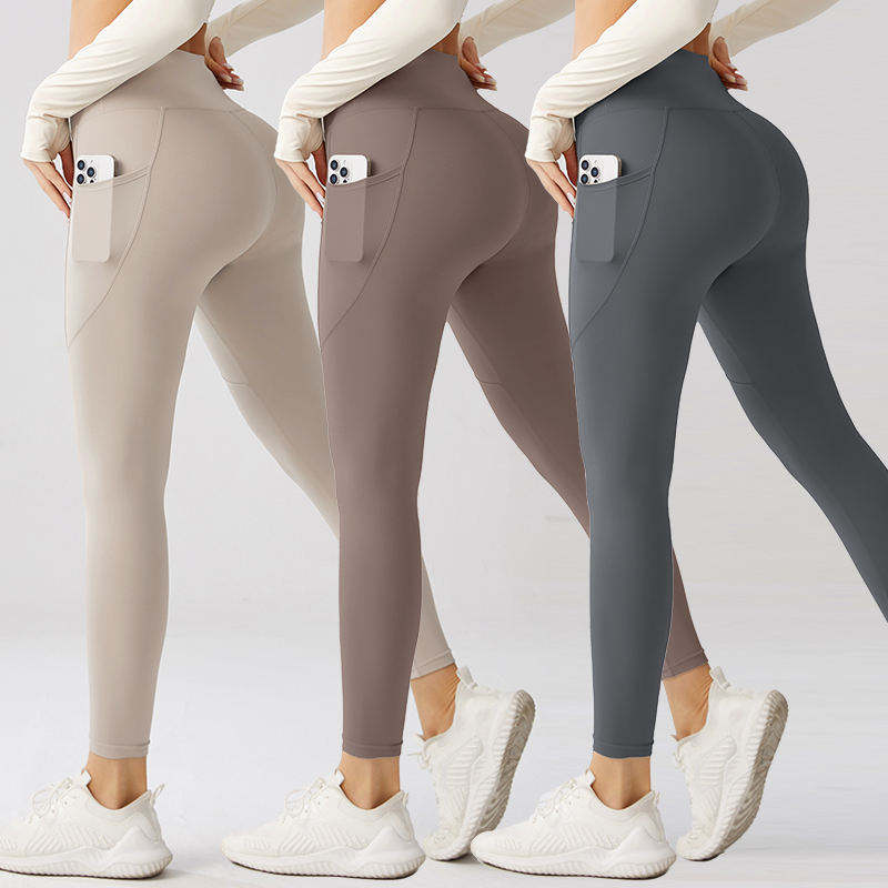 Wholesale 2025 Hot Selling High Waist Thick 240g Gym Sports Leggings Running Fitness Women's Yoga Pockets Soft 100% Cotton Four