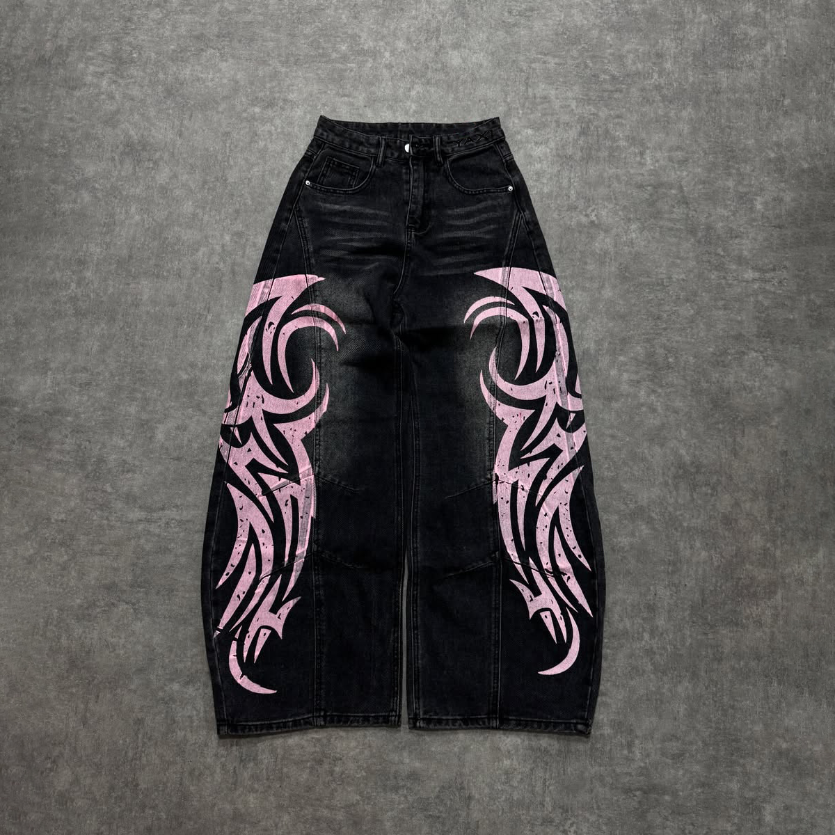Custom Supplier OEM Mens Y2K Vintage Print Distressed Jeans Washed Wide Leg Denim Pants Streetwear Style