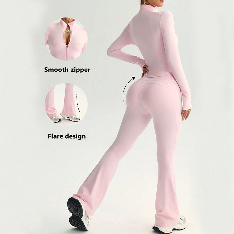 Direct From Factory Zipper Long Sleeve Push up Leggings Yoga Sets Gym Fitness Nude Sets Activewear Running Clothes Sportswear