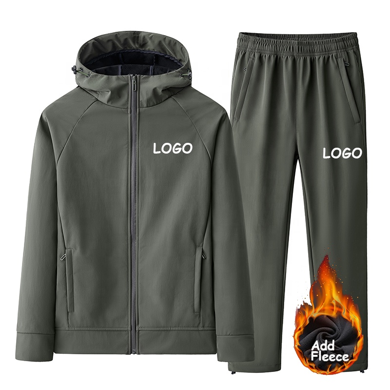 Men's Fleece Running Hiking Rain Hooded Jacket Outdoor Camping Climbing Cycling Suit Quick Dry Rain Jacket Windbreaker Suit