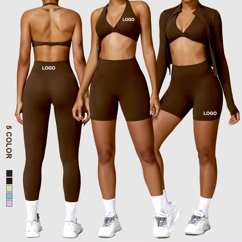 Wholesale Custom Fitness Wear Yoga Sets Gym Workout Clothes Athletic Suits Sports Bra Jacket High Waist Leggings Set For Women