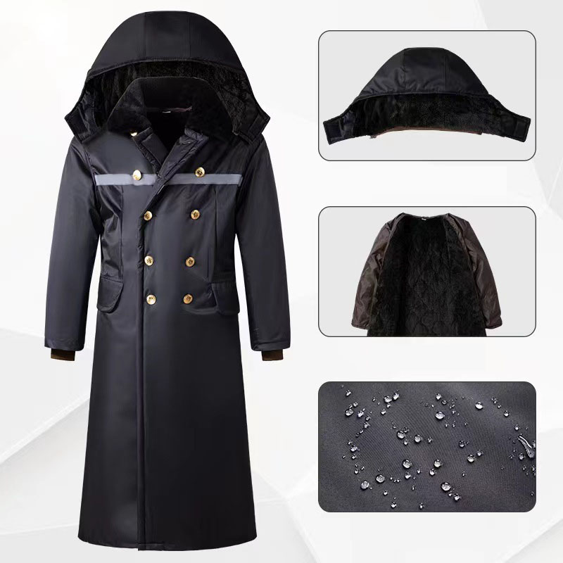 Autumn Winter Men's Hooded Blazer Workwear Coat Business Cotton Long Warm Windproof Overcoat