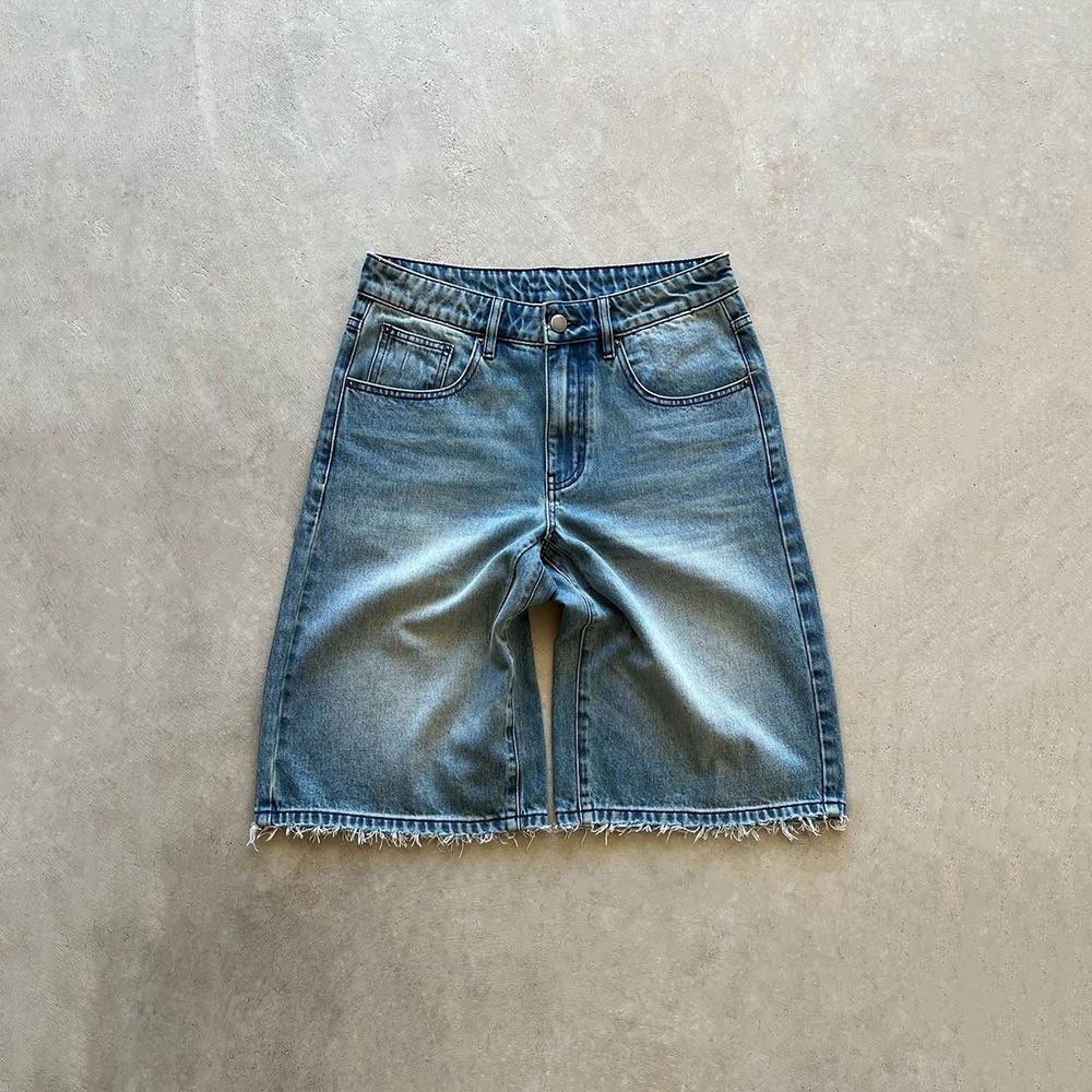 Custom Logo Embroidery Washed Shorts Oversized Streetwear Distressed Baggy Jorts Men's Jeans Blank Vintage Denim Shorts For Men
