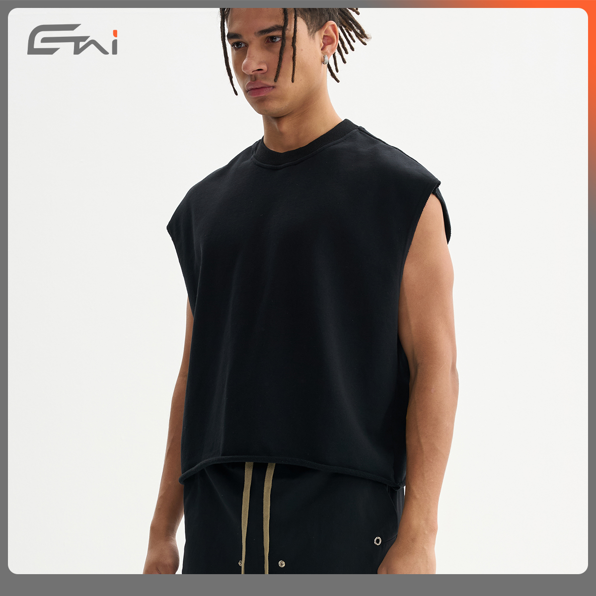 Heavyweight 340 Gsm Boxy Fit Sleeveless T Shirt Oversized Cropped Vest Custom logo Raw Edge French Terry Tank Top Men