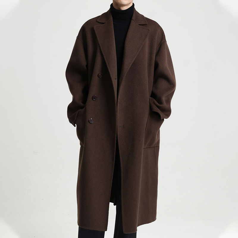 Weshallo Winter Single Breasted Long Woolen Coats Luxury 100% Wool Trench Coat for Men