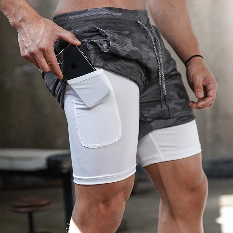 Running Breathable Men 2 in 1 Layers Sports Track Tissue Workout High Waist Gym Shorts With Pockets