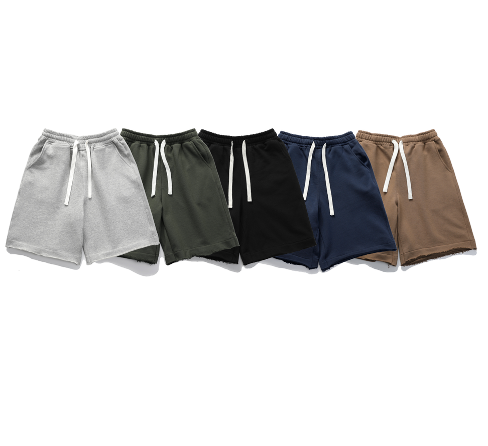 High Street Custom French Terry Solid Colors Oversized Shorts for Men Raw Edges Summer Sweat Shorts Vintage Distressed Shorts