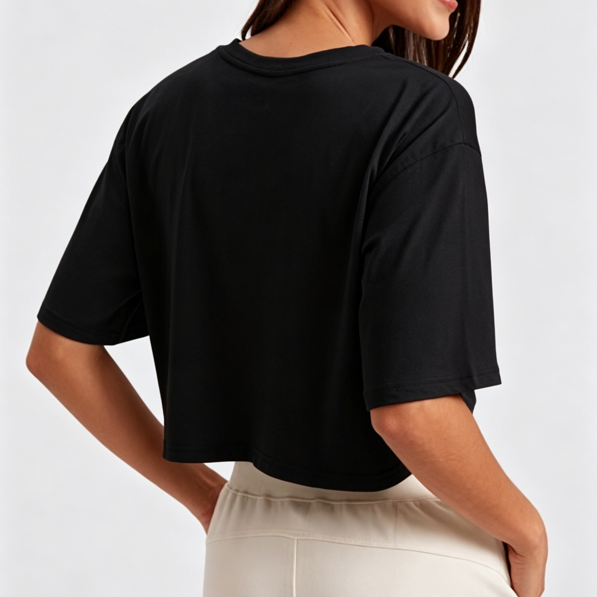 Bamboo Viscose Loose Crop T-Shirts Active Top Women Short Sleeve Gym Crewneck Non-Toxic Cropped Tee