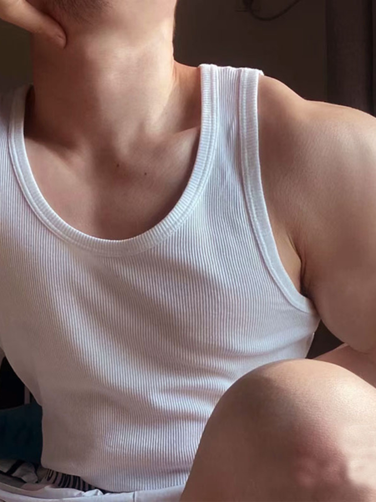 Pack of 3 Casual White Men Comfortable Ribbed Sleeveless Tank Top for Men