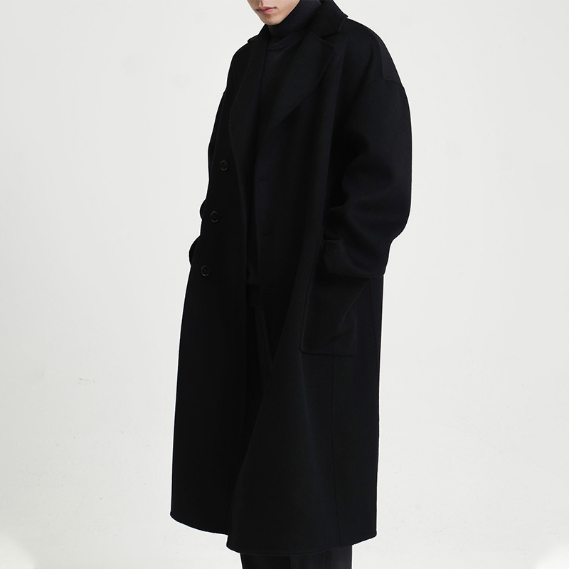 Weshallo Winter Single Breasted Long Woolen Coats Luxury 100% Wool Trench Coat for Men