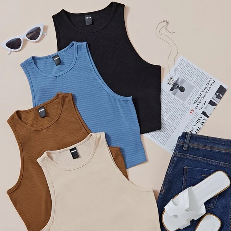Wholesale Basic Tops for Women Slim Fit Knit Fitness Crop Top Femme Custom Logo Sleeveless Tank Top Ladies