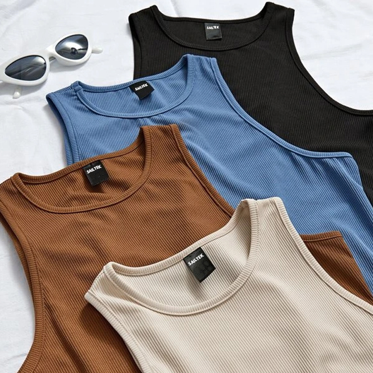 Wholesale Basic Tops for Women Slim Fit Knit Fitness Crop Top Femme Custom Logo Sleeveless Tank Top Ladies