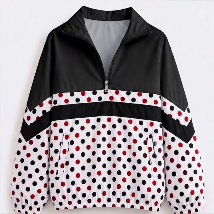 Winter Spring Oversized 100% Polyester 3D Digital Print Two Toned Windbreaker Quater Zipper Stand Collar Women Men's Jacket Coat