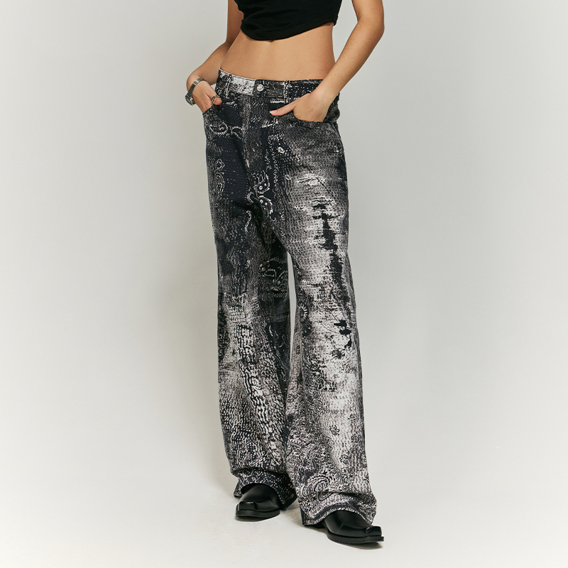 QUICKSHOW Stock Digital Printing Denim Jeans Customize Label Women Wide Leg Y2K 100% Cotton Brand Baggy Jeans Men