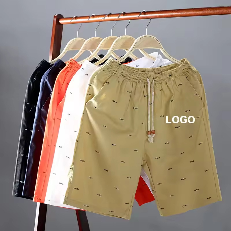 100% Cotton Men's Board Shorts Breathable Eco-Friendly Summer Casual Drawstring Hot 3D Custom Logo ODM OEM Blank Plus Size