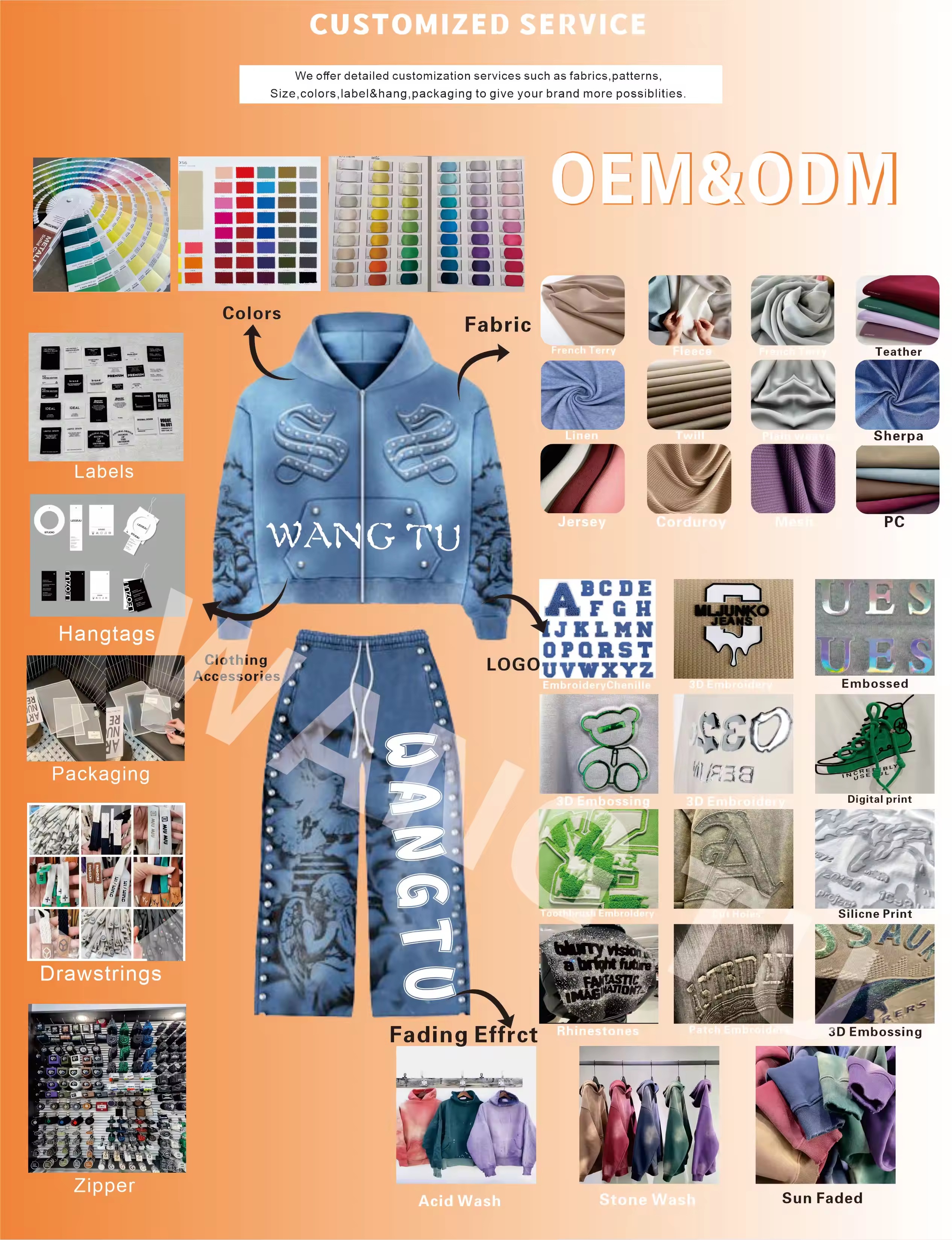 Custom High Waist Loose Acid Wash Muti-Color Vintage Wide Legged Distressed Denim Baggy Jeans Men Hiphop Stack Jeans