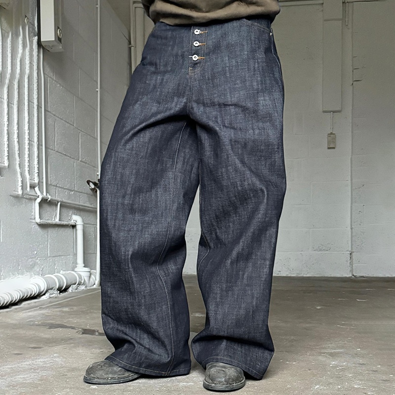 Detail view of custom Y2K selvedge denim jeans