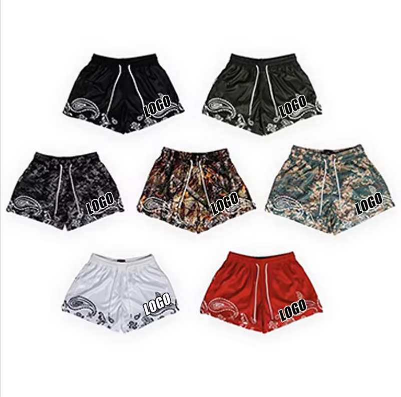 Custom Vintage Fitness Running 100% Polyester Men Sweat 3d Screen Foam Puff Print Gym Mesh Shorts With Drawstring