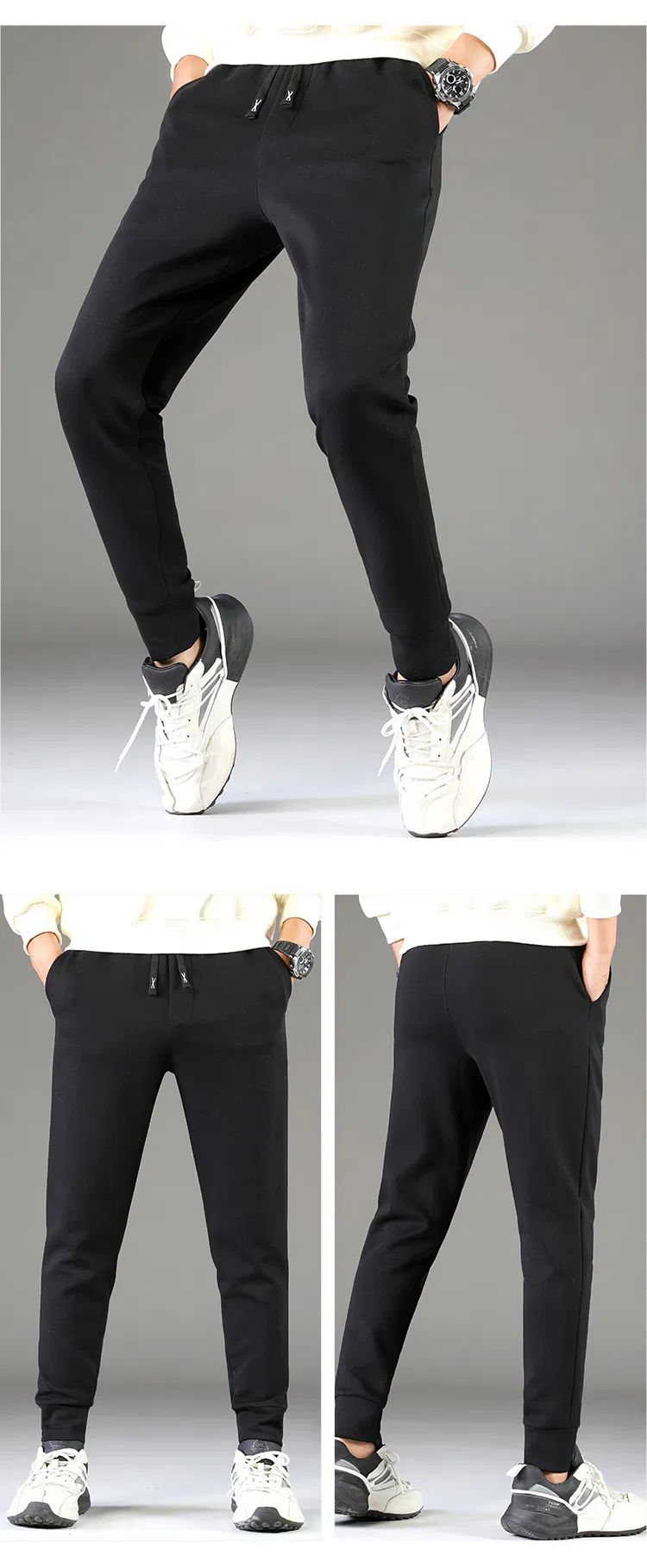 Casual Two Solid Colors Plain Jogger with Elasticated Trousers Foot Side Pocket Sports Trousers for Men