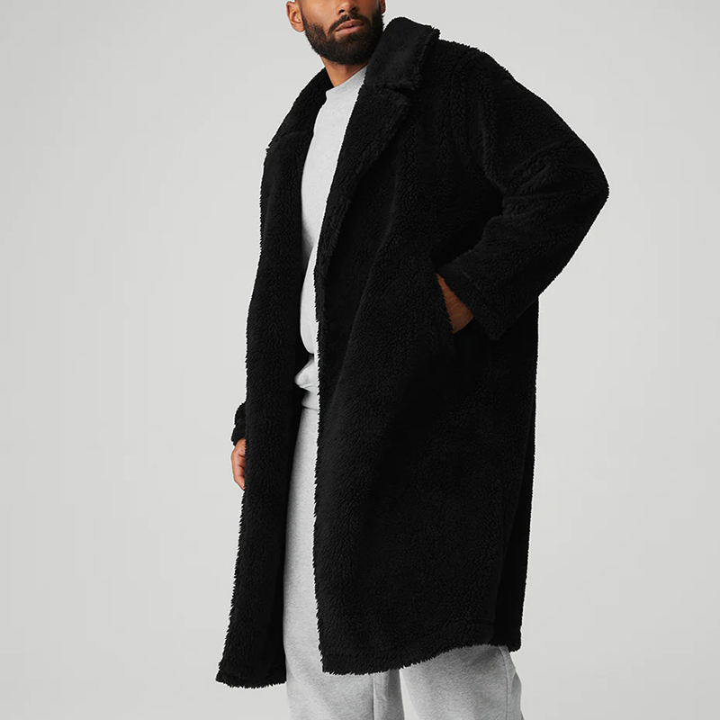 Wholesale Customization Blank Men's Reversible Sherpa Fleece 100% Wool Eco-Friendly Breathable Long Coat Jacket with Custom Logo