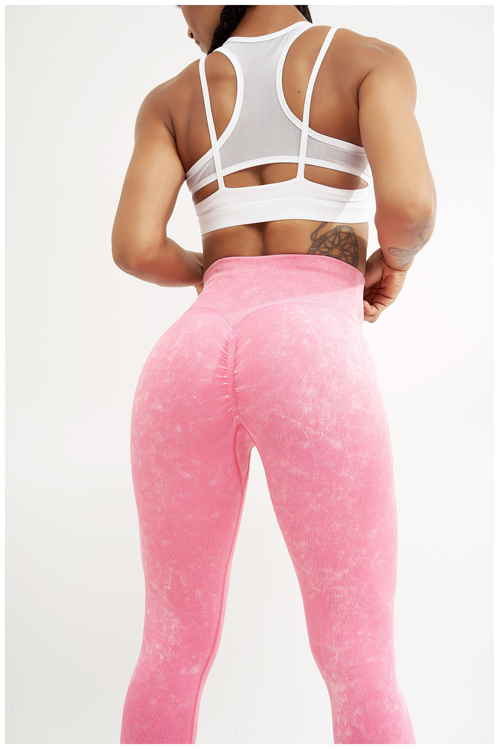 Wholesale Solid Butt Lift Fitness Workout Gym Wear Yoga Pants Seamless High Waist Corset Leggings Push Acid Wash Elastic Waist