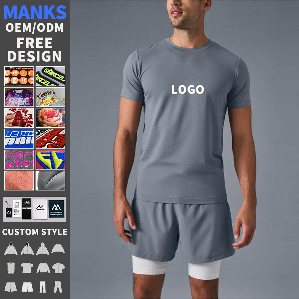 Customized Polyester Gym Fitness Men's T-Shirt Quick-Dry Slim Fit Tight Stick Sleeve O-Neck Tee Screen Printing T Shirt for Men