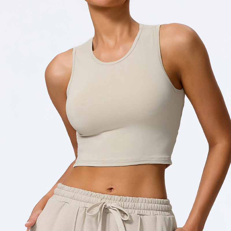 Bulk Women's Brown Backless Crop Quick Dry Tight-fitting Gym Sports Yoga tank Top for Custom logo