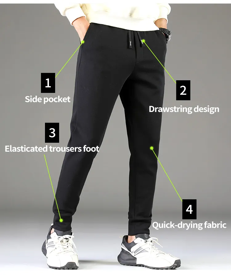 Casual Two Solid Colors Plain Jogger with Elasticated Trousers Foot Side Pocket Sports Trousers for Men