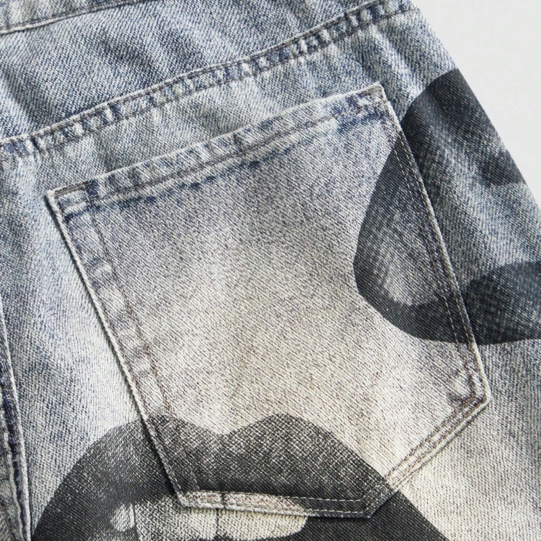 High Street Men's Denim Printed Jeans Punk Casual Style Black White Eco-Friendly Breathable Wide Leg Designer Nightclub