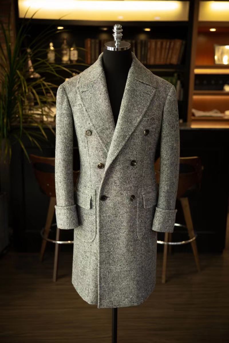 New Men Cotton Coats Autumn Winter Solid Color Cold Resistant Men Woolen Overcoat Double Collar Casual Trench Coat Male