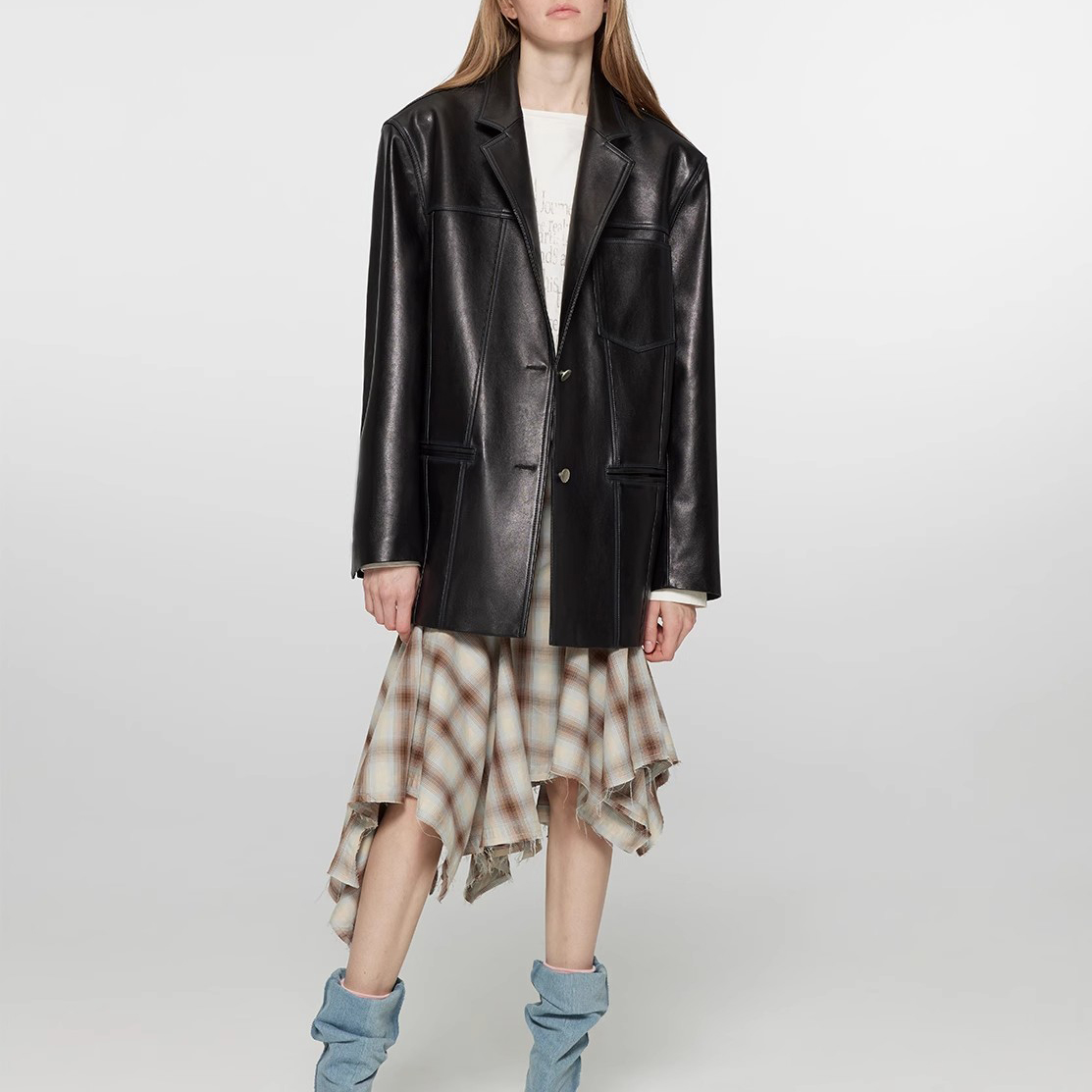 Fashion Design Leather Suit Blazers Windproof Waterproof Minimalist Casual Outwear Women Leather Suit Blazers