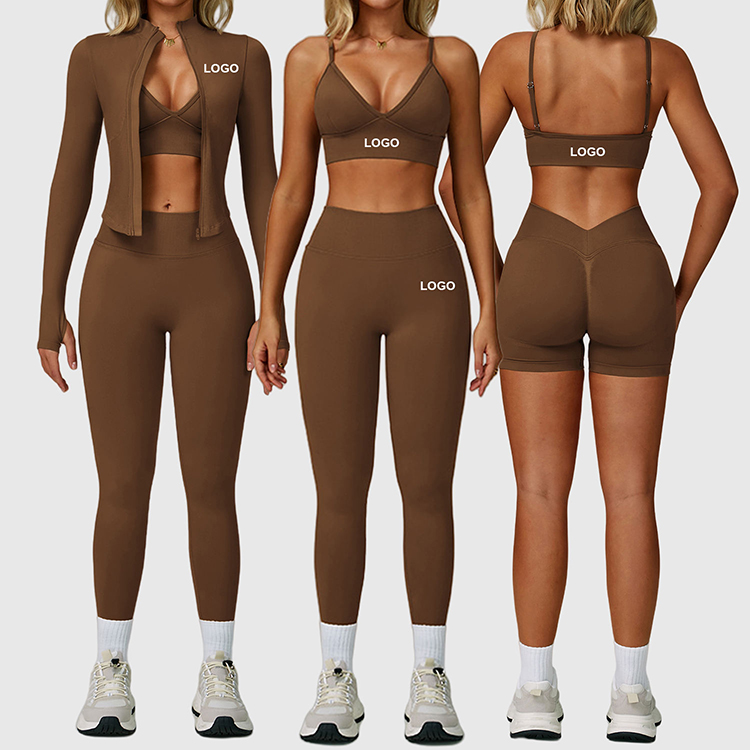 Wholesale Sportswear Active Wear Jacket Plus Size Seamless Gym Clothes Workout Yoga Leggings and Bra Sets for Women