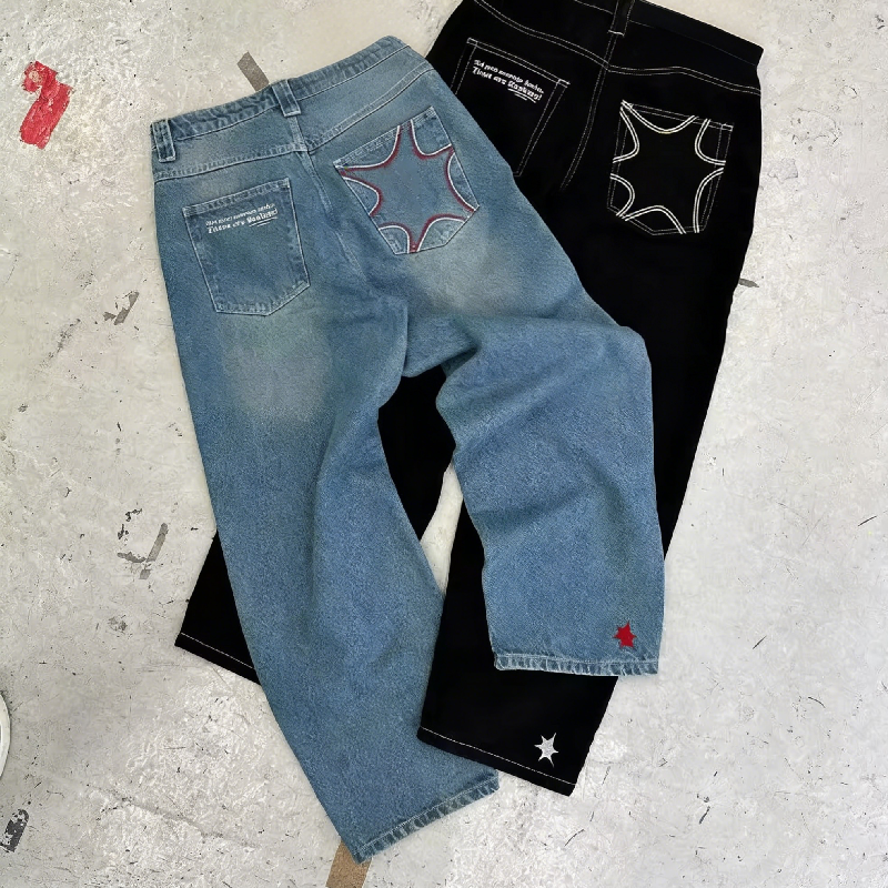 Custom High Waist Loose Acid Wash Muti-Color Vintage Wide Legged Distressed Denim Baggy Jeans Men Hiphop Stack Jeans