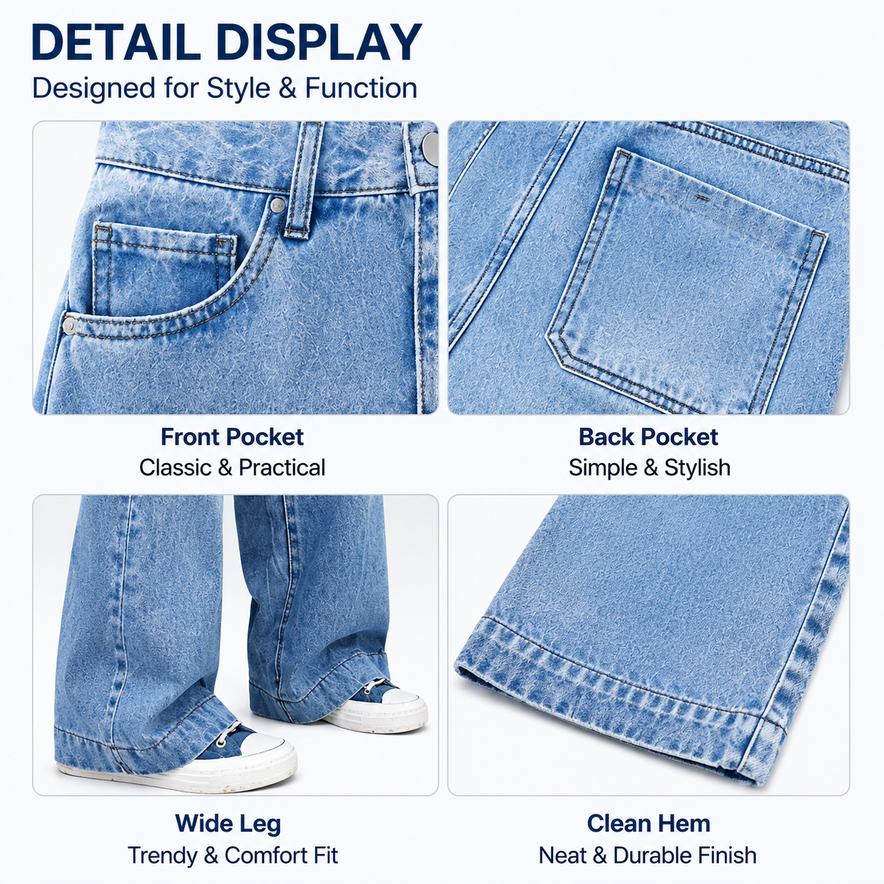 OEM Manufacturer High Waist Knitted Denim Trousers For Street Hipsters Wide Leg Breathable Light Washed Women's Fashion Jeans