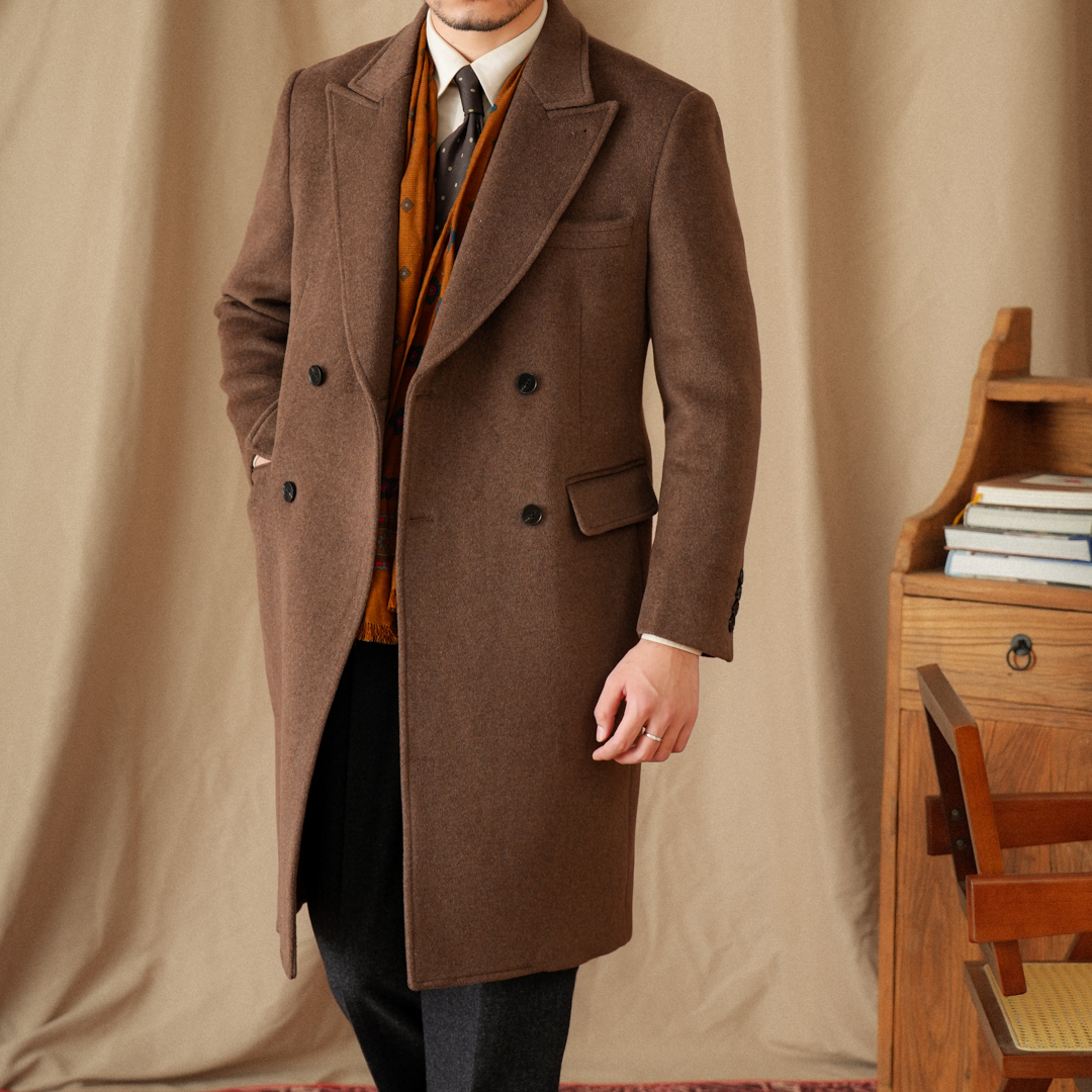 Gentry Woolen Double-Breasted Mid-Length Coat Jacket British Italian Winter Style with Long Closure