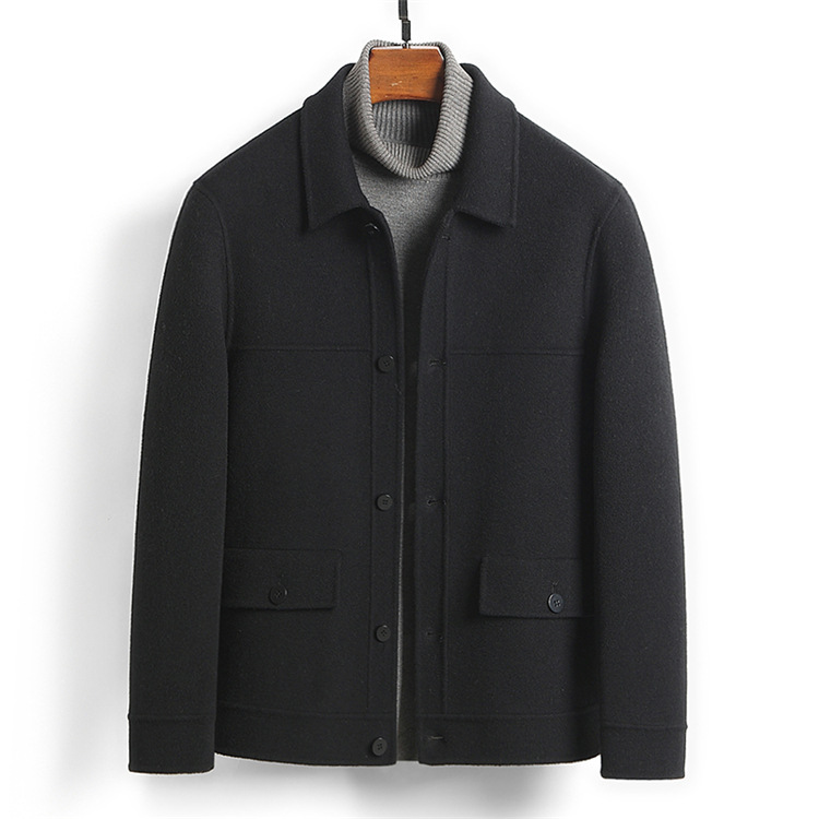 Men's Luxury 100% Wool Double-Faced Jacket, Hand-Finished Short Safari Coat, Premium Olive Green Utility Flap Pocket Outerwear
