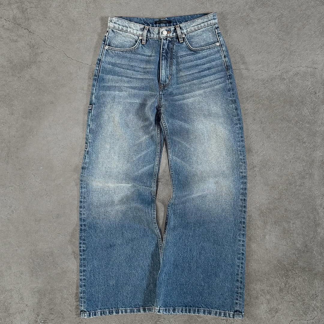 Custom Vintage Streetwear Men's Baggy Jeans Y2K Style Washed Denim Pants Loose Wide Leg Casual Trousers For Trendy Daily Outfits