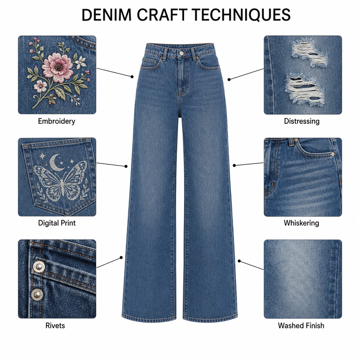 OEM Manufacturer High Waist Knitted Denim Trousers For Street Hipsters Wide Leg Breathable Light Washed Women's Fashion Jeans