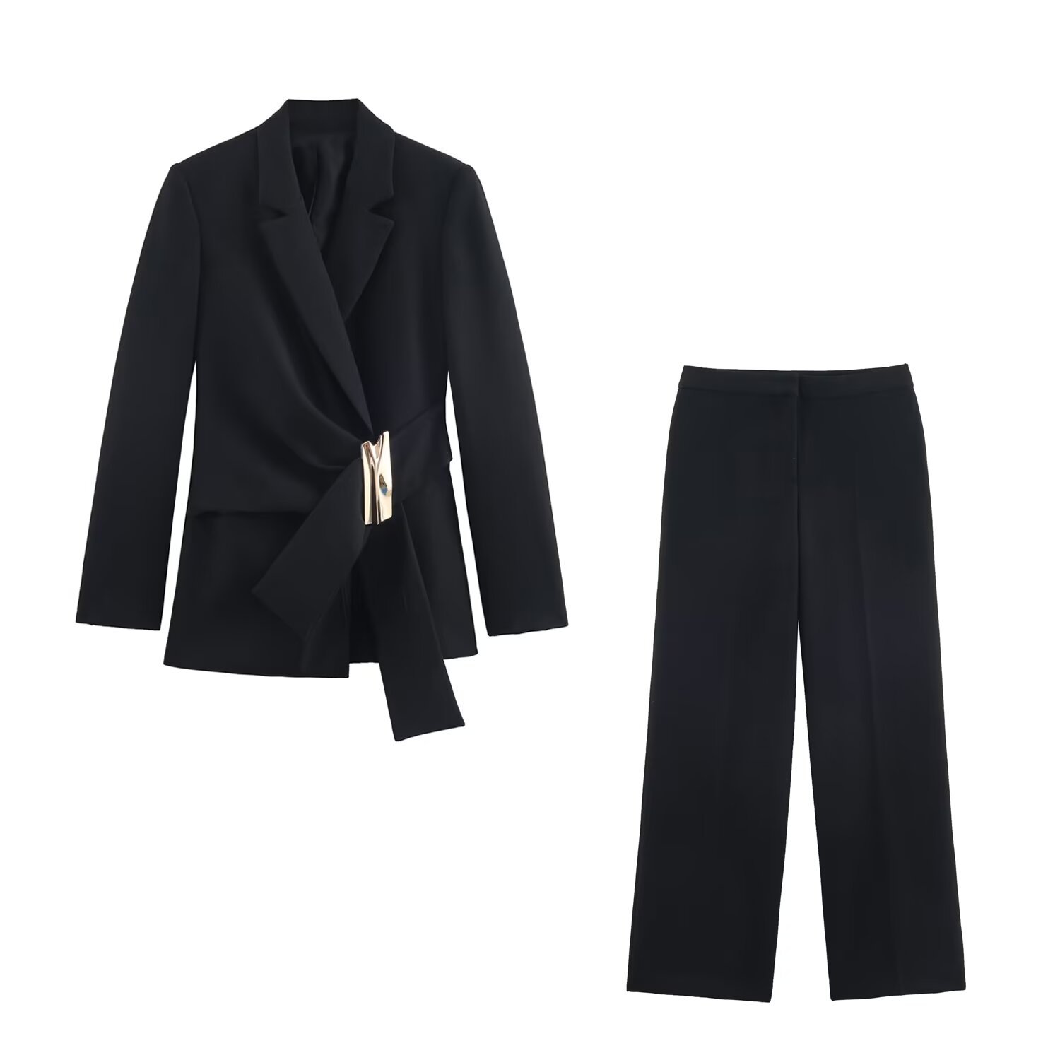 PB&amp;ZA Womens 2026 Winter Collection Buckle-Embellished Velour Anti-Wrinkle Full Length Full Sleeve Blazer Suits &amp; Blazers