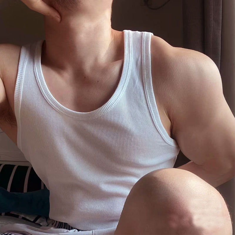 Pack of 3 Casual White Men Comfortable Ribbed Sleeveless Tank Top for Men