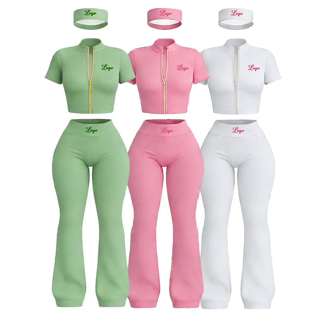 2 Piece Set Women Women's Sets Workout Gym Zip-Up Jacket Flare Pants 3 Piece Tracksuit For Women
