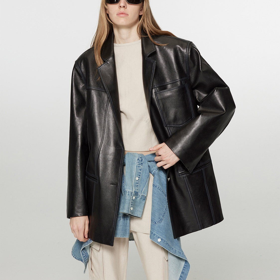 Fashion Design Leather Suit Blazers Windproof Waterproof Minimalist Casual Outwear Women Leather Suit Blazers