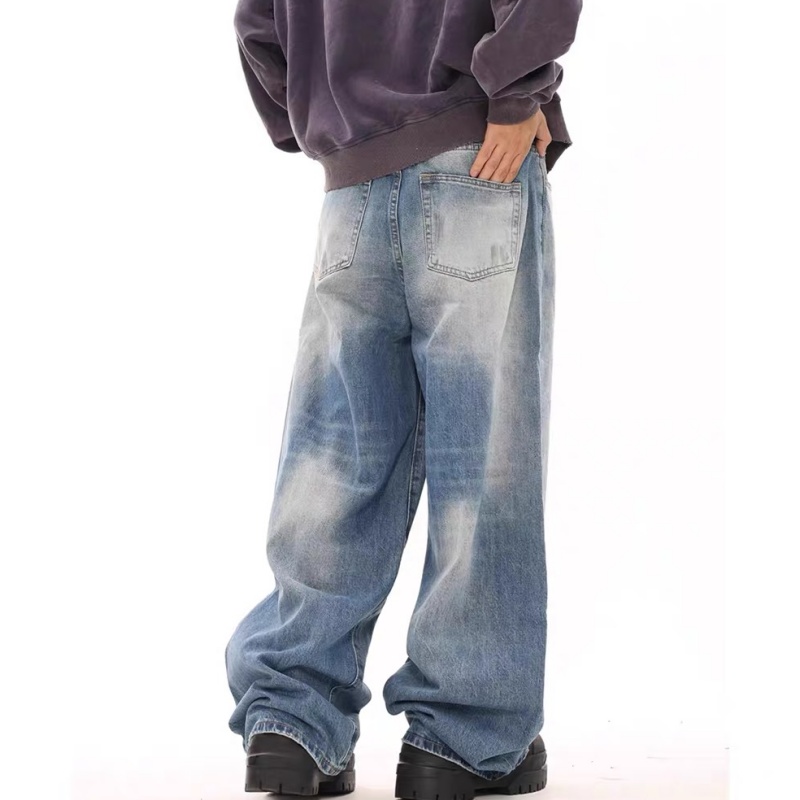 Pants Customer Wash Dirty Jeans Straight Leg Cargo Wholesale Boyfriend Jeans Men's Hip Hop Mid Waist Denim Jeans